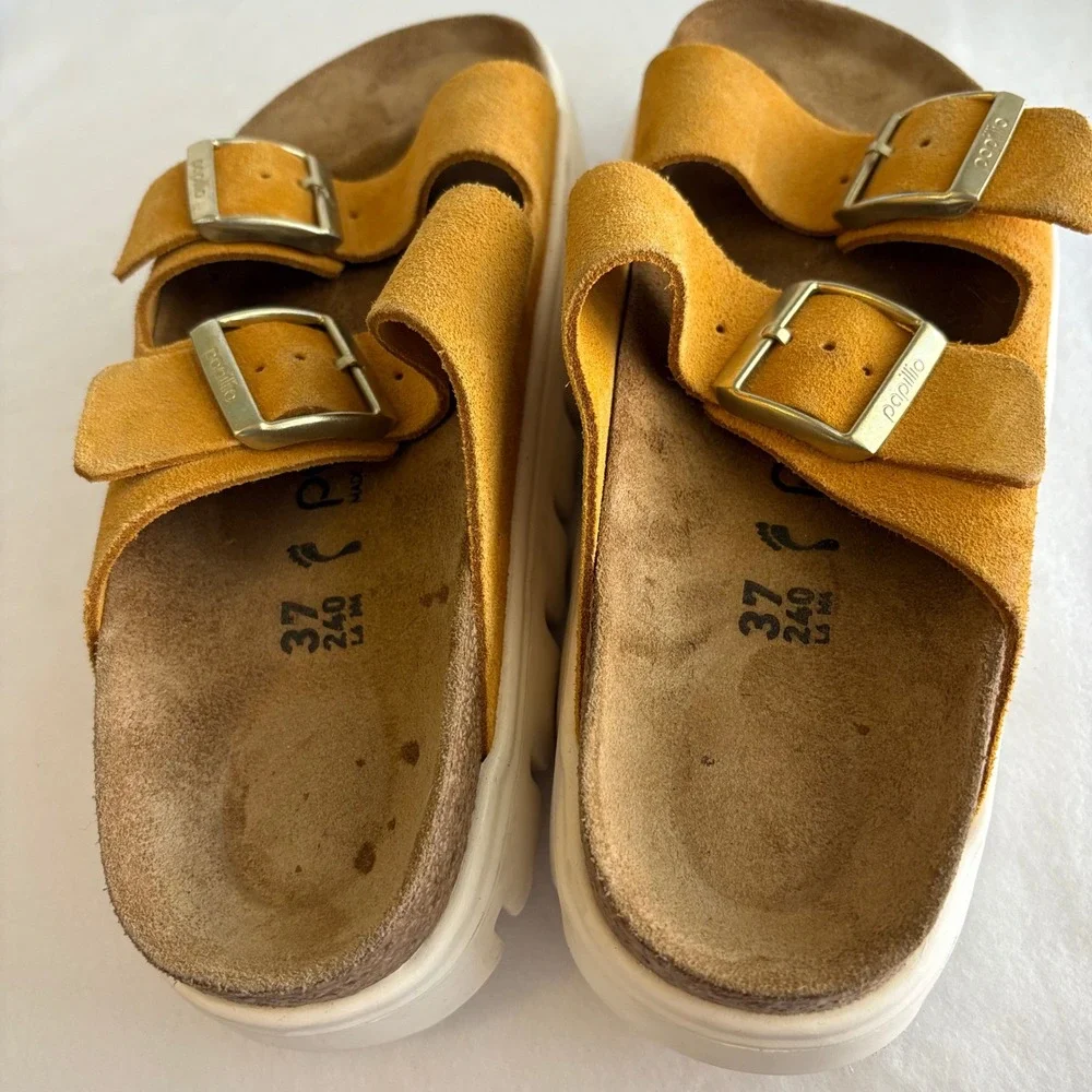 Papillio by Birkenstock Arizona Chunky Suede Platform Sandals Ochre Yellow 37